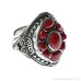 Bohemian style retro ethnic Nepalese Tibetan jewelry handmade silver inlaid red stone yellow amber ring for men